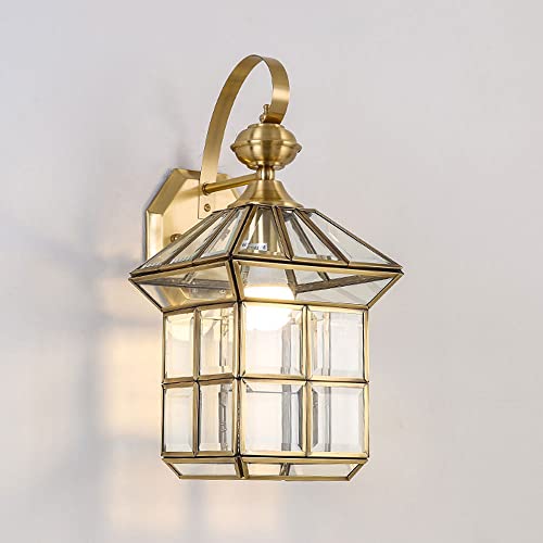 Lámpara de pared exterior de latón, lámpara de pared retro para exteriores, lámpara de pared vintage, luces de porche con carcasa de cobre, lámparas de pared exteriores con pantalla de vidrio para pu
