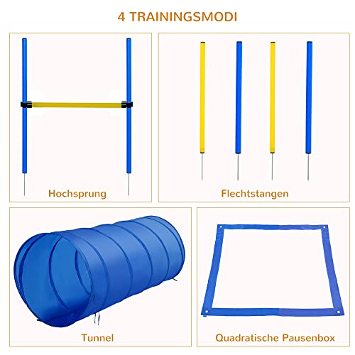 PawHut D07-003 Hund Agility Set Slalom Hürde Tunnel Training inkl. Tragetasche Übung, blau/gelb