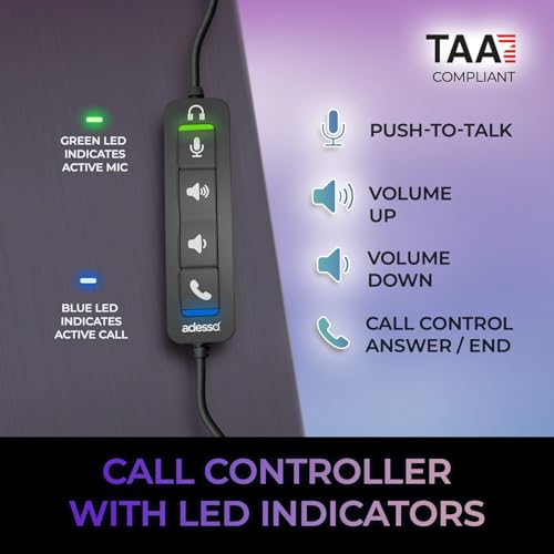 Image of Adesso Xtream P4T-TAA USB Headset with Microphone Push to Talk Button Volume Control Answer End Call for Computer PC Mac Windows Business Communication Made in Taiwan TAA Compliant