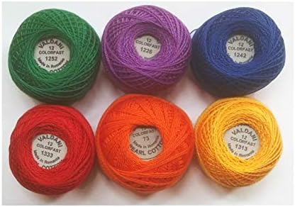 Valdani Perle Cotton Size 12 Juego de muestras de hilo de bordar 6 colores, 109 yardas cada uno (Anthem Bright Crayon Solids)