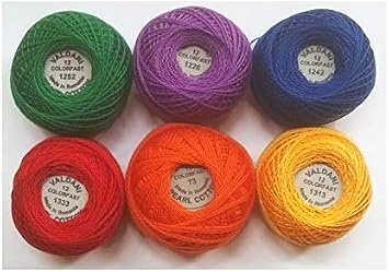 Valdani Perle Cotton Size 12 Embroidery Thread Sampler Set - 6 Colors, 109 Yards Each Anthem - Bright Crayon Solids