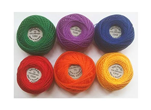 Image of Valdani Perle Cotton Size ~12~ Embroidery Thread Sampler Set - 6 Colors, 109 Yards Each (Anthem - Bright Crayon Solids)