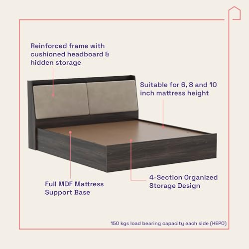 Image of Wakefit Bed | 3 Yr Warranty | King Size Bed, Storage Box & Foam-Cushioned Upholstery Headboard, Density: 680-750 kg /m,Termite & Borer Resistant, Fits Mattresses Up to 8 Inches (Mars 78 x 72 - WM)