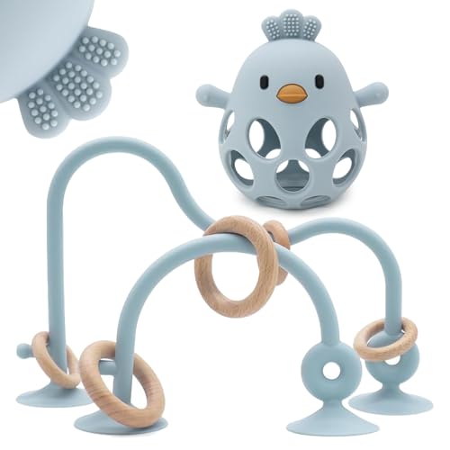 Image of Baby High Chair Suction Toys Teething Chew - Baby Table Toys, Teething Toys Silicone Teethers, Food Grade Silicon for 6 12 18 Months (Blue)