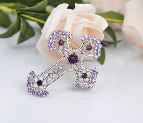 Image of Gyn&Joy Sparkle Crystal Rhinestones Holy Cross Brooch Pin Jewelry For Women Men