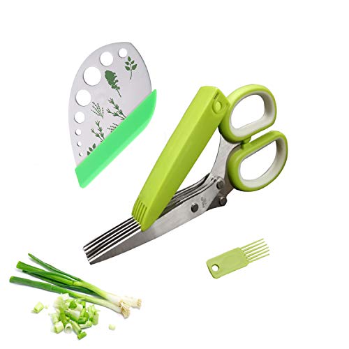 Herb Scissors Herb Stripper Set, Multifunctional Stainless Steel 5 Blades Kitchen Shears with Safety Cover and Cleaning Comb for Herbs - Kitchen Gadgets 4 in 1