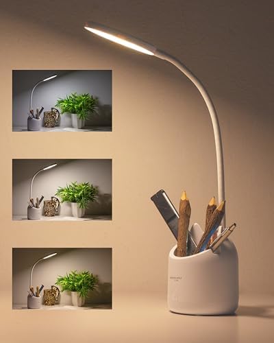 WEIRD WOLF Study Lamp with 3 Colour Modes & Adjustable Brightness Levels | Table Lamp for Study Room with Gooseneck, Pen & Mobile Holder | Rechargeable 1200mAh Battery | 6 Month Warranty