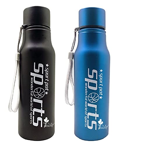 Tuelip Trendy Sporty Stainless Steel Water Bottle, 750ml, Set of 2, Multicolour (GP-MWB-013-SportbottleSet2-BlueBlack)