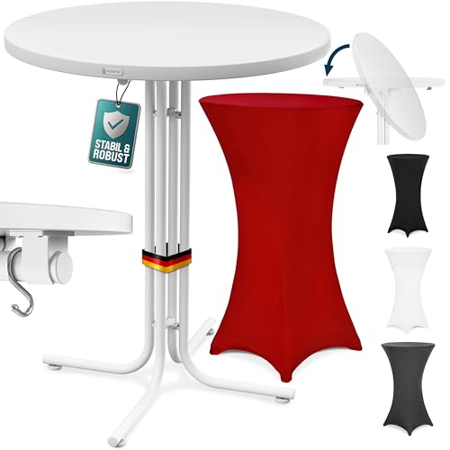 Casaria® Table Haute Pliable Blanche avec Housse Bordeaux-Rouge Mange Debout 110 cm Bar bistrot Jardin 2 Crochets Inclus