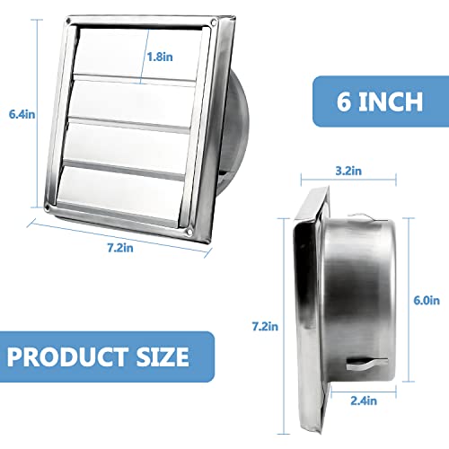 Cenipar Dryer Vent Cover,304 Stainless Steel Outside Vent Cover With Moving Lamellas(6-Inch) #TOP1