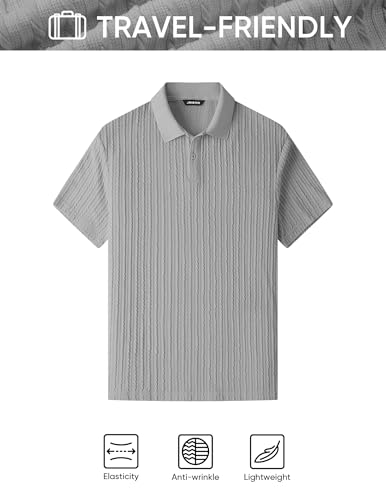 Image of JMIERR Mens Casual Polo Shirt Summer Short Sleeve Vacation Button Beach Knit Stretchy Golf Shirts