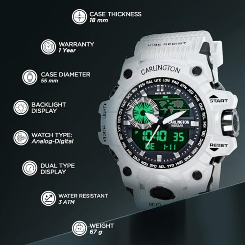 Image of Carlington Analog-Digital Sports Watch: Chronograph, Dual Time, Alarm, Stopwatch, Water-Resistant, Shock-Resistant, Back Light Display- The Perfect Watch for Men and Boys - CT3388