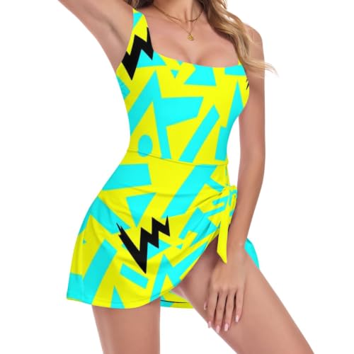 Maillot de bain push-up une pièce rétro bleu jaune années 80 90