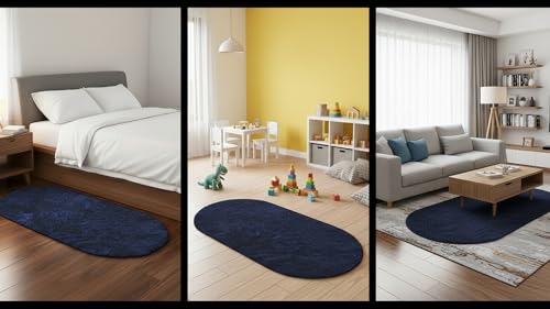 Image of Fluffy Silky Micro Fiber Polyster Carpet /Runner for Bedroom, Study Room, Playing Room, Guest Room ETC. 5x7 feet Feet, (Blue)