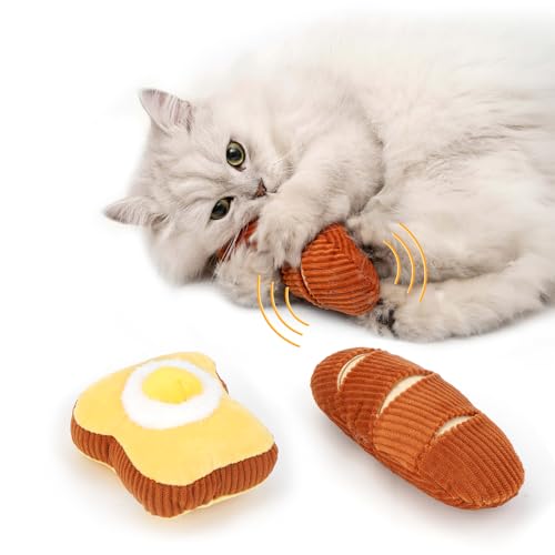 ROLUFY Cat Toys Baguette, 2 Pack, Soft and Durable Bell Sound with Catnip Inside, Interactive Indoor Kitten Kicker, 2 Size for All Breeds