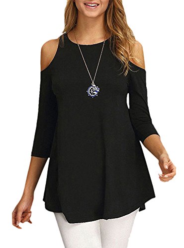 Sinono Women's Cold Shoulder Tops 3/4 Sleeve Shirt Casual Tunic Blouse Top (XXX-Large, Black)