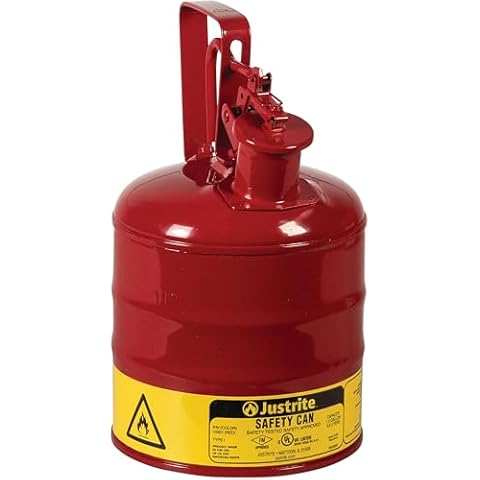 Justrite 1 Gallon Type I Red Safety Gas Can for Gasoline with Flame Arrester, Self-Closing Lid, and Trigger Handle, Made in the USA, Galvanized Steel Flammable Storage Can, 10301 Cover