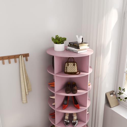 Image of HKLYRHIMO Rotating Storage Rack-American Design White-7-Tier Spinning Storage Rack,Free Standing 360 Revolving Shoe Organizer-for Bedroom,Livingroom,Hallway. (Pink,6-Tier with Base)