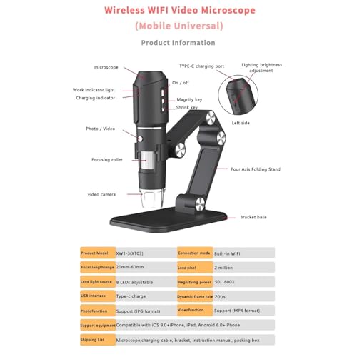 Microscope numérique 50X-1600X microscope Wi-Fi portable HD haute précision