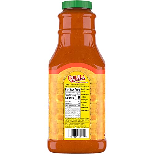 Image of Cholula Chili Garlic Hot Sauce, 64 fl oz - One 64 Fluid Ounce Bulk Container of Chili Garlic Hot Sauce with Mexican Peppers, Garlic and Signature Spices, Perfect for Eggs, Wings, Fries and Popcorn