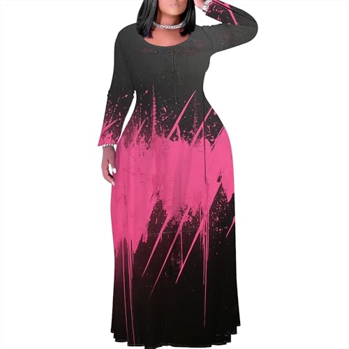 Image of PinkPatty Women's Plus Size Long Sleeve Maxi Dresses T Shirt Boho Fall Dress with Pockets