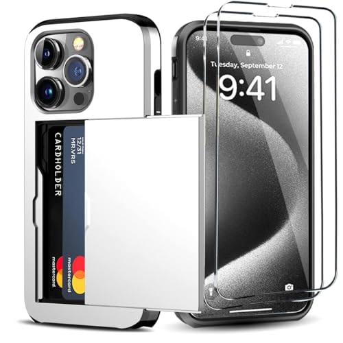 Étui portefeuille iPhone 15 Pro Max résistant aux chocs avec protège-écran en verre trempé