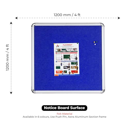 Image of ALKOSIGN Astra Felt Notice Board -Blue (4 x 4 Feet) |Bulletin Board, Pin-up Board, Display Board, Push pins Board, Announcement Board, Soft Message Board, for School, College, Office, Study Room etc