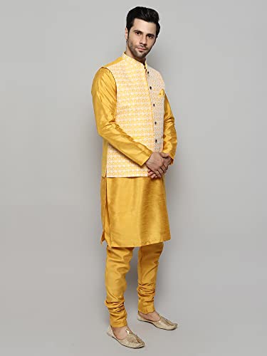 Image of Uri and MacKenzie Men's Silk Blend Kurta Pajama with Designer Ethnic Nehru Jacket /Modi Jacket