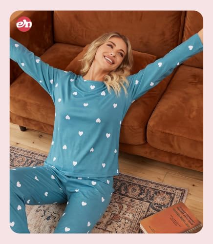 Image of ENJOYNIGHT Womens Pajama Set Cotton Pjs Long Sleeve Sleepwear with Pockets