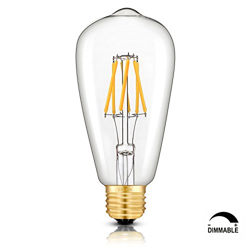 CRLight LED Edison Bulb 6W Dimmable 2700K Warm White 700LM, 60W Equivalent E26 Medium Base, ST21(ST64) Vintage LED Filament Bulbs, 360 Degrees Beam Angle