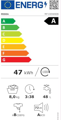 Midea MF10EW80B Lavatrice Slim Carica Frontale, 8 kg,1400 Giri, Classe A, Vapore, Motore BLDC, Programma Rapido, Varie Temperature dell'Acqua, White - 10