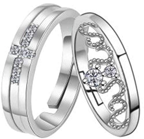 meenaz Couple Rings Crown King Queen Stylish Valentine Jewellery American Diamond Adjustable Love Heart Silver Finger Ring Set Combo for Women Girls Men Boys Girlfriend Lovers -CFR-M138-picture-50