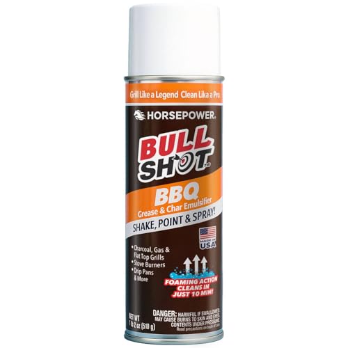 Horsepower Bull Shot BBQ Grill Cleaner, Super-Concentrated, Foaming Action Cleans in Just 10 Min, AS-SEEN-ON-TV, Made in the USA, Emulsifies Grease and Char on Charcoal, Gas, Flat Top Grills & More