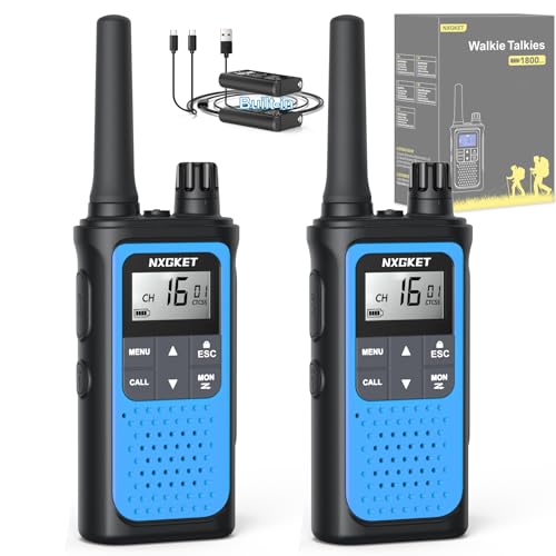 NXGKET Walkie Talkie Profesional Recargable,PMR 446 Sin Licencia Radiocomunicación,Largo Alcance con 1800mAh Batería Incorporada,16 Canales Radio LCD Pantalla para Camping,2pcs