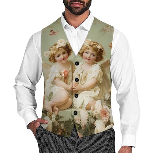 Angels-Floral Men's Suit Vest Slim Fit Business Dress Party Pattern Waistcoat Vest Top