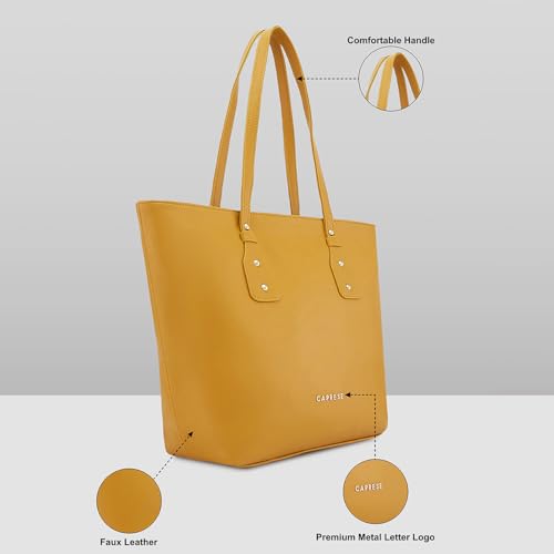 Image of Caprese N Salvo Tote Medium Yellow Shoulder Bag for Women Stylish, Spacious Design, Multi-Compartment, Durable, Comfortable Straps for Work, Travel, Shopping & Daily Use