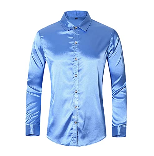 Chemise en soie homme bleu clair XL vetement manches longues mode décontractée unie