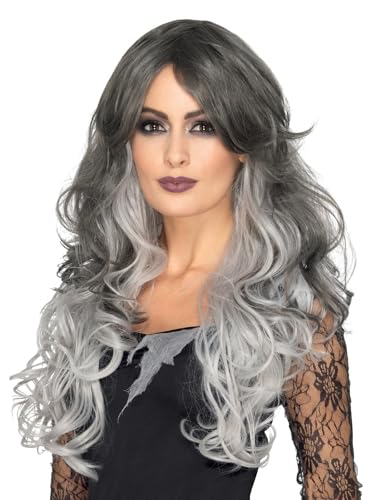 Perruque mariée gothique Halloween grise thermorésistante avec cheveux longs