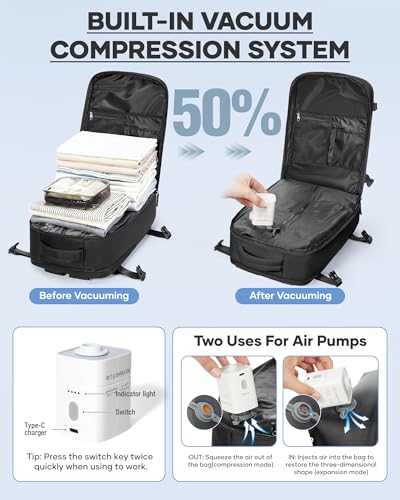Image of coofay Vacuum Backpack Travel with Pump Vacpack Travel Backpack with Vacuum System Mochila de Viaje Compresion al Vacio Easyvacpack Airbag Backpacks for Traveling Carry on Luggage