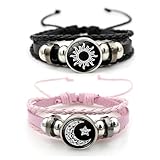 Thalireth 2PCS Luminous Sun And Moon Couples Friendship Matching Love Bracelets Leather Y2k Spirilet Glow In The Dark Adjustable Bracelets Love Gift for Him & Her
