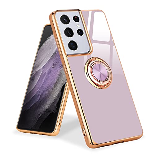 Urarssa for Samsung Galaxy S21 Ultra Phone Case Magnetic Ring Holder 360 Degree with Rotation Finger Car Holder Shockproof Case Cover for Samsung S21 Ultra 5G-Light Purple