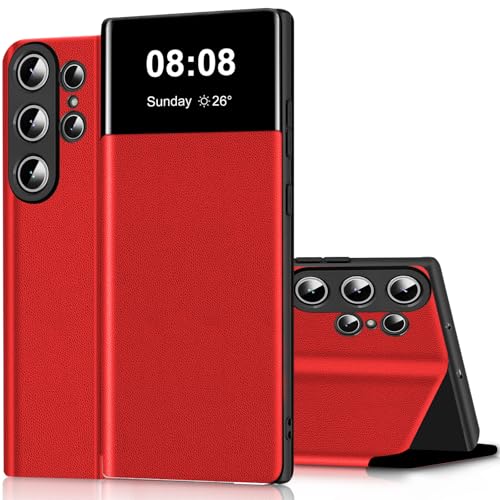 Étui antichoc Samsung Galaxy S26 Ultra protection écran à rabat portefeuille cuir rouge