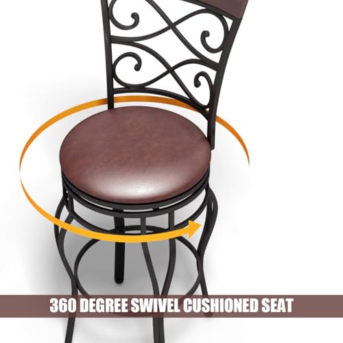 HOMGX Set de 2 Butacos de Barra Altos con Giro 360 Grados, Retro, Asiento y Respaldo Piel Acolchados, Sillas Vintage para Cocina, Pub, Restaurante, Patio miniatura 5