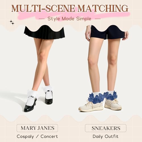 Image of Komorebi Big Ruffle Ankle Socks Women-Lace Frilly Cute Socks-Soft Cotton Girls Sock