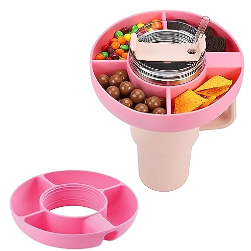 Ninyoon Bol à collation pour Stanley Coupe Gobelet de 40 oz avec poignée, Plateau à Snacks, Matériau de qualité Alimentaire, Plateaux à collations, Passe au Lave-Vaisselle (Rose, Silicone)