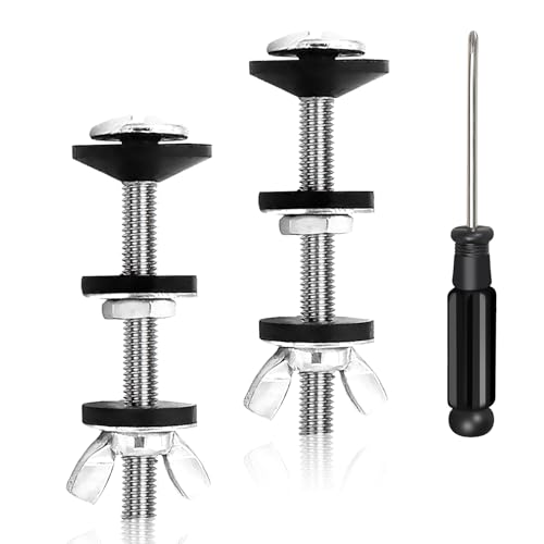 VEGCOO 2 Pcs Vis de Réservoir de Toilette, Fixation Cuvette WC, Kit de Boulons Fixation Pour Siège Toilette, Boulons de Fixation, Tournevis Phillips, Pour...