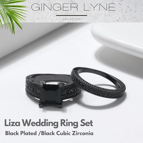 Liza Black Wedding Ring Set for Women by Ginger Lyne | Gothic Cubic Zirconia Simulated Black Diamond Engagement Ring for Her | Half Eternity Wedding Band for Women | Bridal Jewelry for Modern Bride2