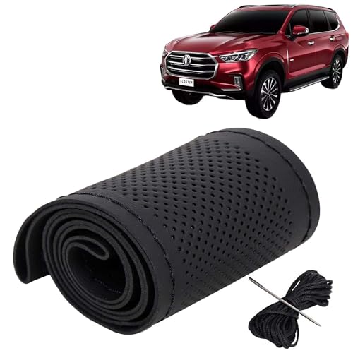 Image of KINGSWAY PU Leatherite Car Steering Cover Sewable Compatible with Morris Garages (MG) Hector (Year 2023 Onwards), Black Color with Black Thread, Pack of 1 with Sewing Needle and Thread