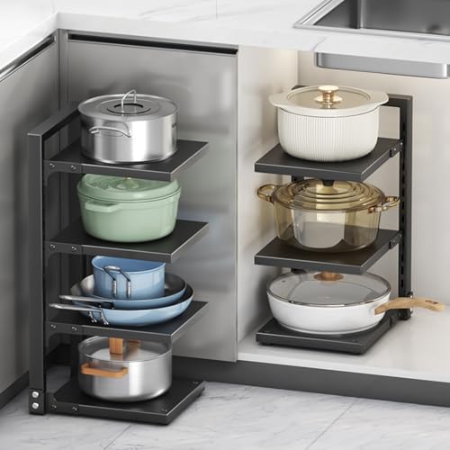 Adjustable Pot and Pan Organizer, 4-Tier Space-Saving Storage Rack for Kitchen Cabinet Organization - Image 6