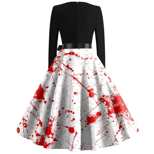 OIOLOYJM Sexy Plus Size Halloween Costumes Woman 2025 Long Sleeve V Neck Printed Gothic Retro Formal Party Dresses for Women